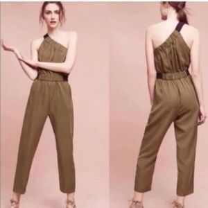 Maeve Anthropologie Green One Shoulder Jumpsuit size 2